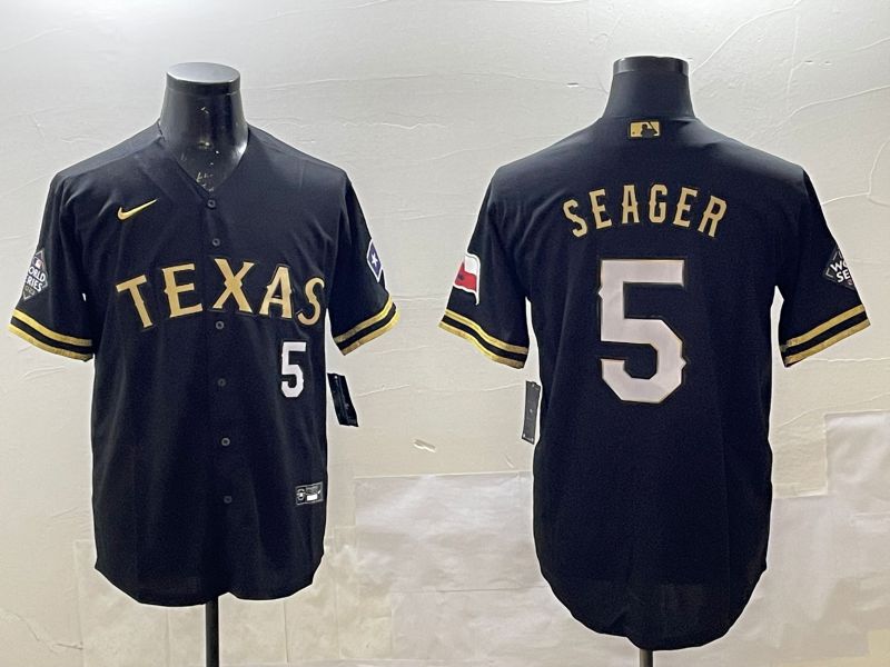 Men Texas Rangers #5 Seager Black Gold Game 2025 Nike MLB Jersey style 2